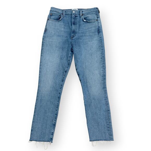 AGOLDE Pinch Waist Ultra High Rise Skinny Denim Jeans in Debut Blue 29 Raw Hems - Picture 1 of 9